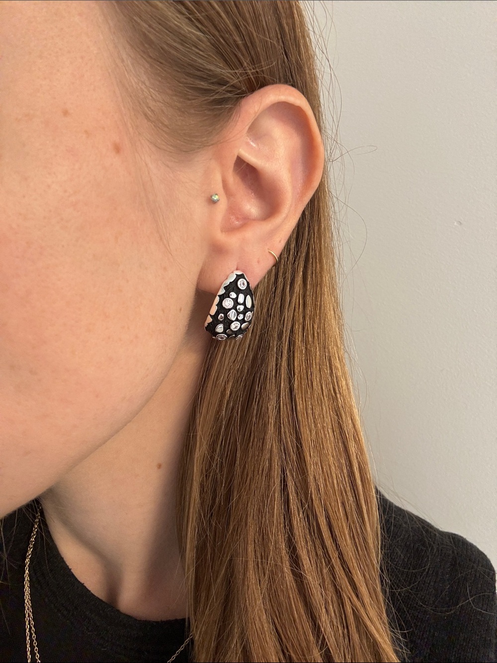 silver and black big chunky statement stud teardrop tear drop earrings